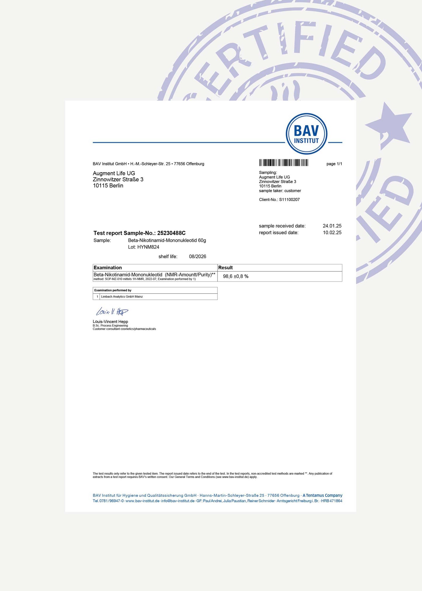 Nicotinamide Mononucléotide - 500 mg capsules - 99% Pureté - NMN