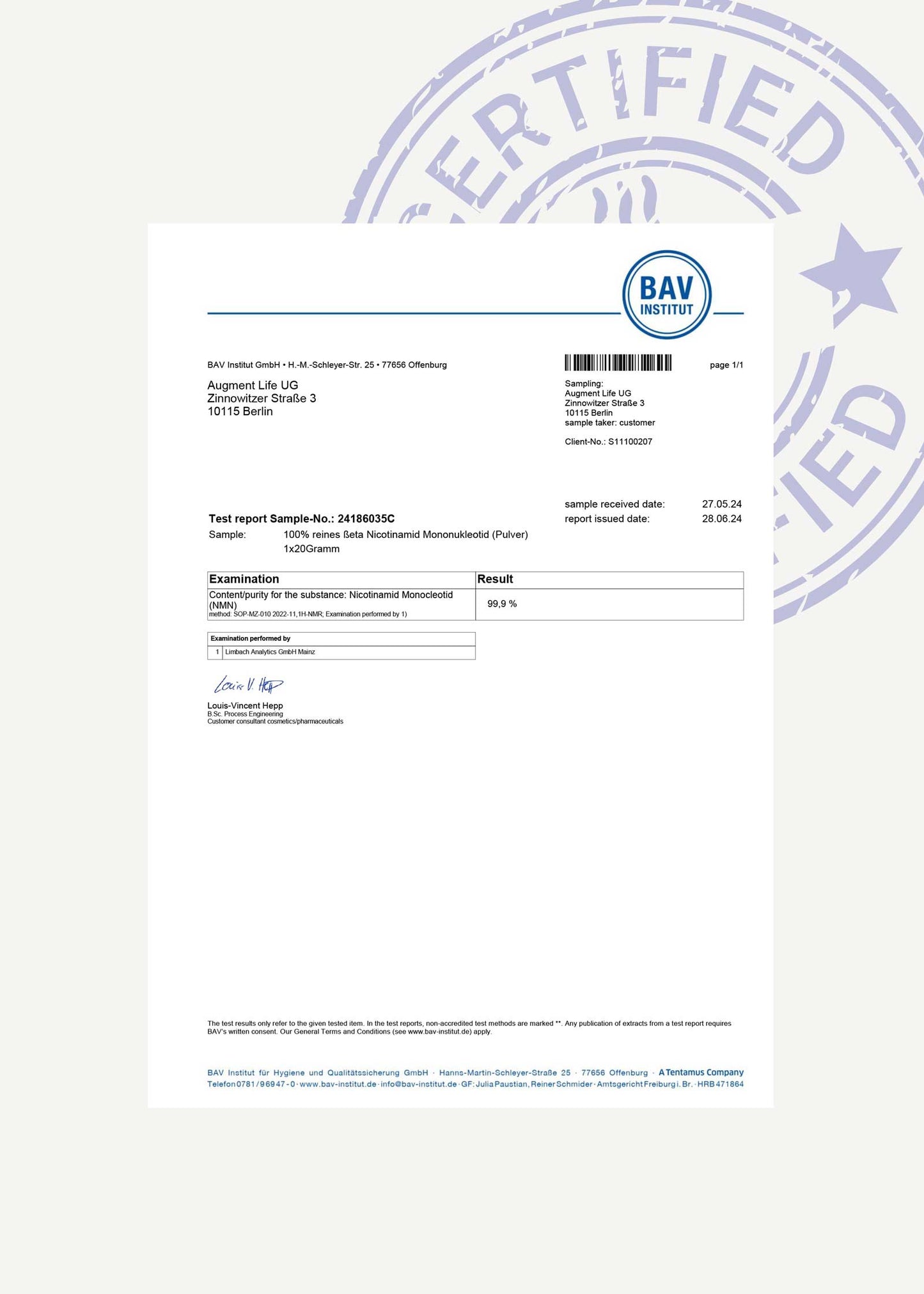 Nicotinamide Mononucléotide - 500 mg capsules - 99% Pureté - NMN