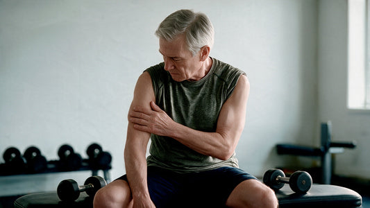 man noticing muscle loss at the gym
