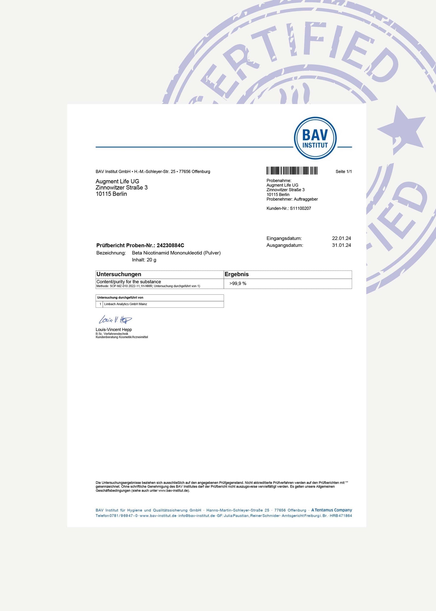Nicotinamide Mononucleotide - 250 mg - 99% Pure - NMN